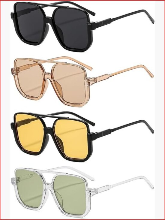 4 Pack Retro Oversized Aviator Sunglasses with UV400 Protection main image 5